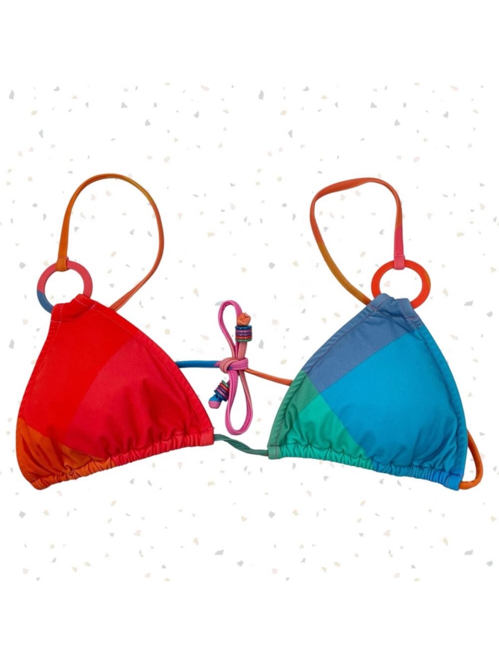 Farm Rio Bright Triangle Ring Bikini Top Summer Swimsuit Blue Red Beach Size S